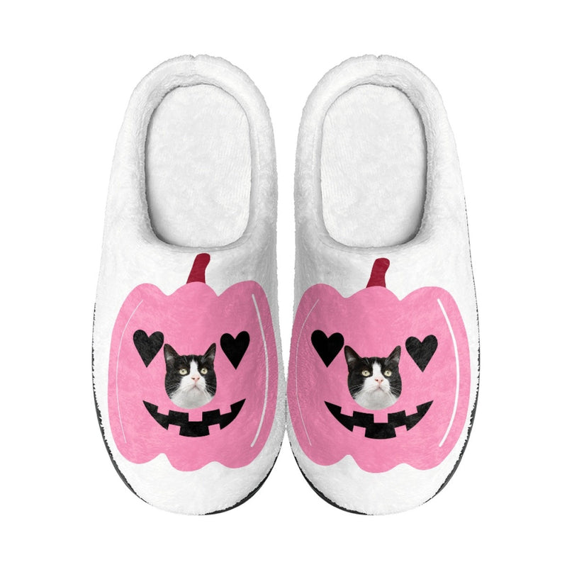 Halloween Custom Pet Face Cotton Slippers For Adult&Kids Personalized Non-Slip Slippers Warm House Shoes