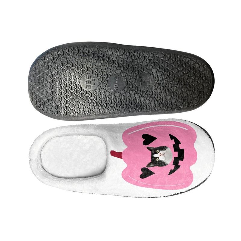 Halloween Custom Pet Face Cotton Slippers For Adult&Kids Personalized Non-Slip Slippers Warm House Shoes