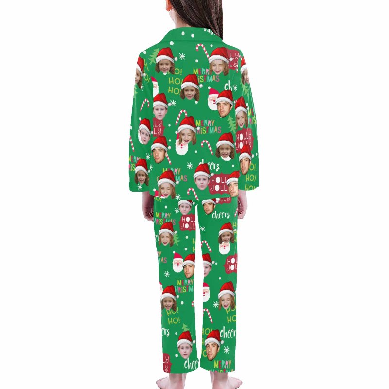 Custom Face Pajamas Sets Green Christmas Family Matching Nightwear Custom Pjs