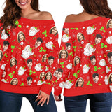 Custom Face Ugly Christmas Sweater Women's Off Shoulder Sweater and Men's Round Neck Sweater