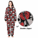 Halloween Onesie Jumpsuits Flannel Fleece Pajamas Hooded Onesie with Pocket