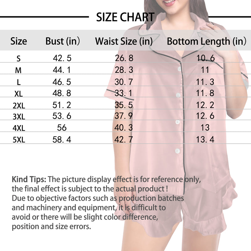 [Up To 5XL]Custom Face Pajama Set Women's Lapel Ruffle Hem Short  Sleeve Pocket Pajama Sets Personalized Sleepwear Loungewear