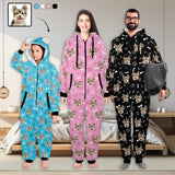 [Thick Soft Fabric] Funny Flannel Fleece Adult Onesie Pajamas Custom Pet Face Dog Bones Jumpsuit Homewear