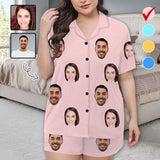 [Up To 5 Faces] Custom Face Pajama Set Solid Color Loungewear for Women