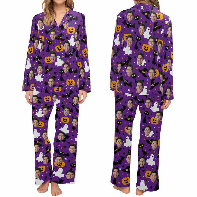 Halloween Custom Face Women's Long Pajama Set Personalized Sleepwear