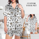 Custom Pet Face Pajama Women's Lapel Ruffle Hem Short Sleeve Pocket Pajama Personalized Sleepwear Loungewear