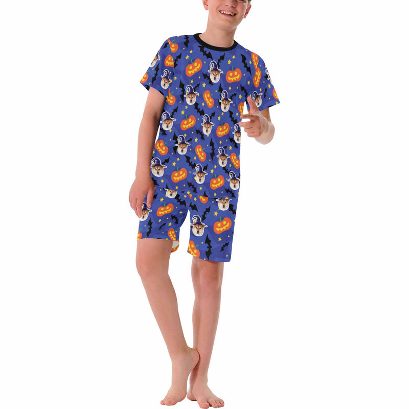 8-15Y Kid's  Halloween Pajamas Blue Custom Sleepwear Personalized Short Pajama Set For Boys&Girls