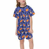 8-15Y Kid's  Halloween Pajamas Blue Custom Sleepwear Personalized Short Pajama Set For Boys&Girls