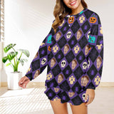 Custom Face Pajama Pueple Grids Women's Short Sleeve Loungewear Halloween Pajama Set