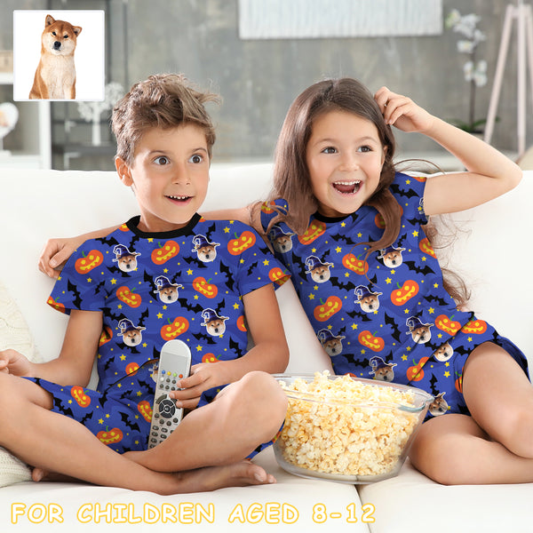 8-15Y Kid's  Halloween Pajamas Blue Custom Sleepwear Personalized Short Pajama Set For Boys&Girls