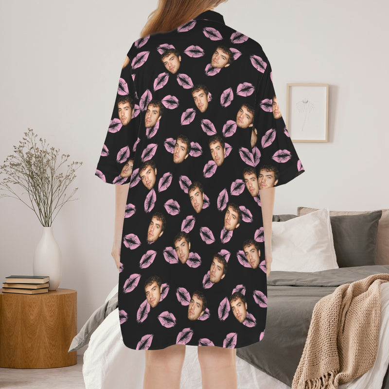 Custom Face Women's Button Nightdresses Nightgown for Women Sleepshirt Sleepwear Nightdress