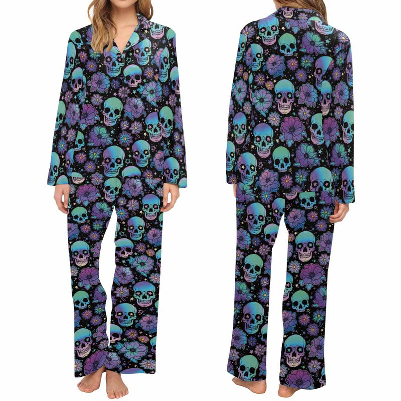 Halloween Custom Face Women's Long Pajama Set Personalized Sleepwear