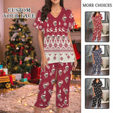 Custom Face Pajama Women's V-Neck Short Sleeve&Capri Pants Pocket Pajama Sets Christmas Gift For Her