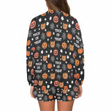 Custom Face Pajama Black Women's Short Sleeve Loungewear Halloween Pajama Set