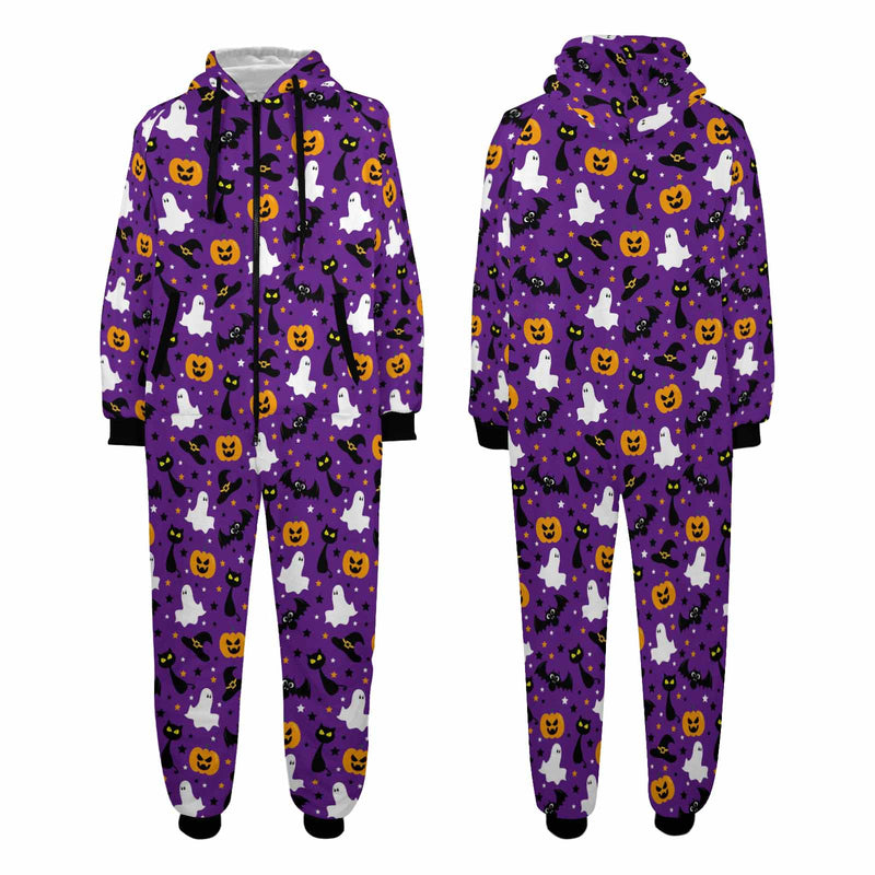 Halloween Onesie Jumpsuits Flannel Fleece Pajamas Hooded Onesie with Pocket