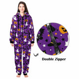 Halloween Onesie Jumpsuits Flannel Fleece Pajamas Hooded Onesie with Pocket