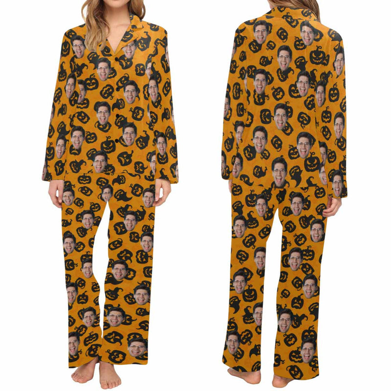 Halloween Custom Face Women's Long Pajama Set Personalized Sleepwear