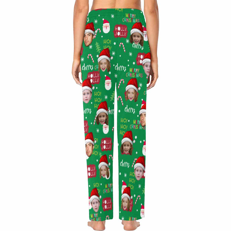 Custom Face Pajamas Green Soft Pajama Pants For Christmas Pajama Pants with Faces