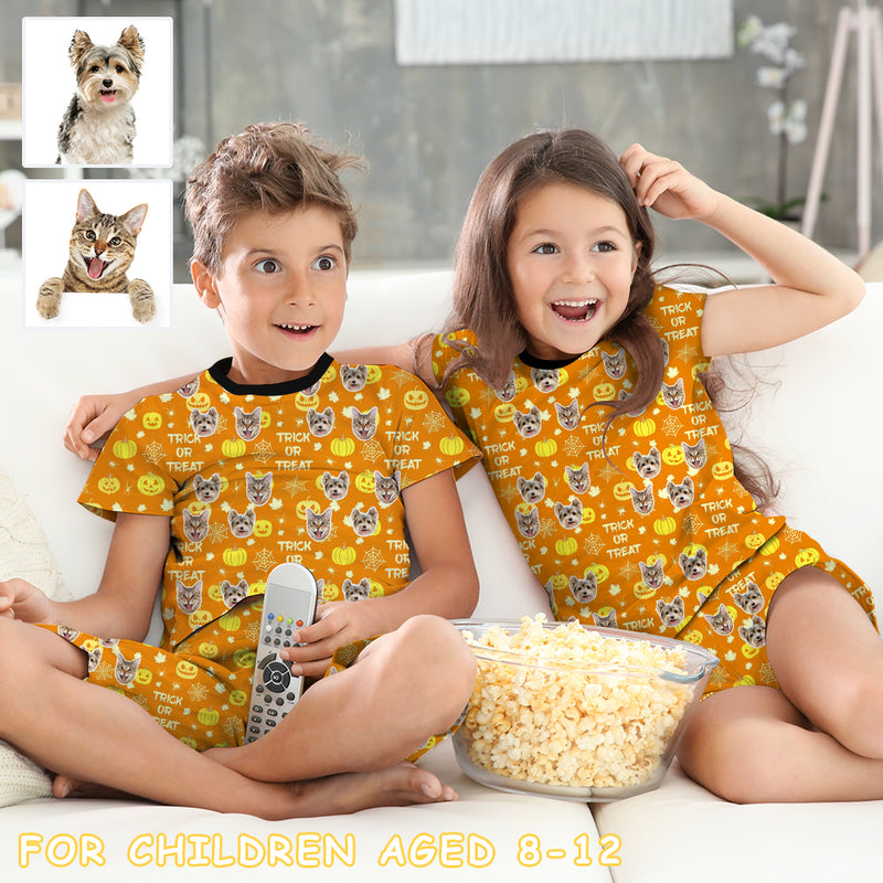 8-15Y Kid's Halloween Pajamas Yellow Custom Sleepwear Personalized Short Pajama Set For Boys&Girls