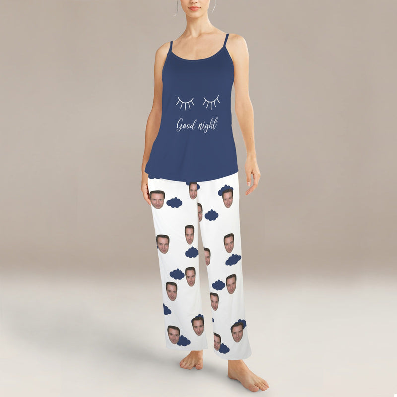 Custom Face Women Cami Top & Long Pants Pocket Pajama Sets Personalized Face Loungewear