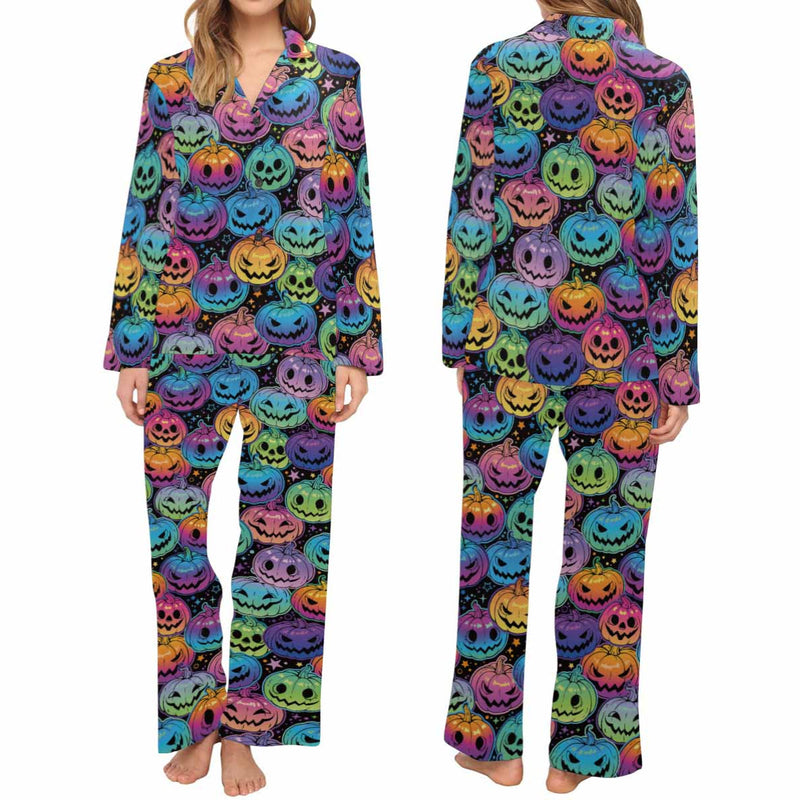 Halloween Custom Face Women's Long Pajama Set Personalized Sleepwear