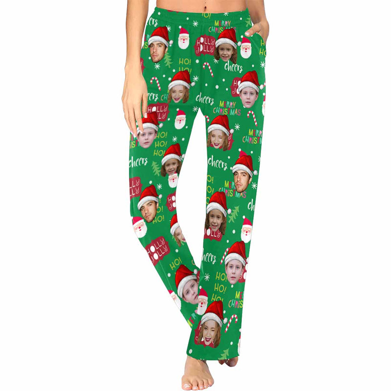 Custom Face Pajamas Green Soft Pajama Pants For Christmas Pajama Pants with Faces