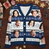 Custom Face Red Ugly Christmas Cardigan Ugly Sweater Photo Season's Greetings Gift For Family