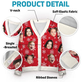 Custom Face Snowflake Ugly Christmas Cardigan Ugly Sweater Photo Season's Greetings Gift For Family