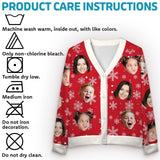 Custom Face Snowflake Ugly Christmas Cardigan Ugly Sweater Photo Season's Greetings Gift For Family