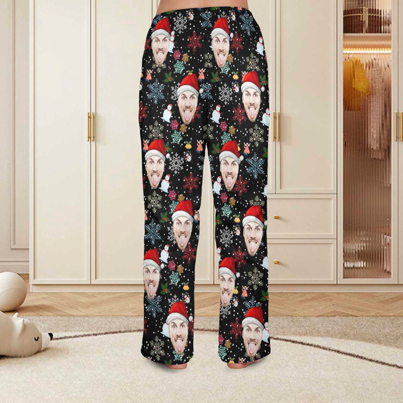 Flannel Pajama Pants Coral Fleece Custom Face Pajamas Snowflakes Soft Pajama Pants For Christmas