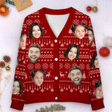 Custom Face Red Ugly Christmas Cardigan Ugly Sweater Photo Season's Greetings Gift For Family