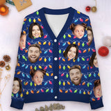 Custom Face Red Ugly Christmas Cardigan Ugly Sweater Photo Season's Greetings Gift For Family