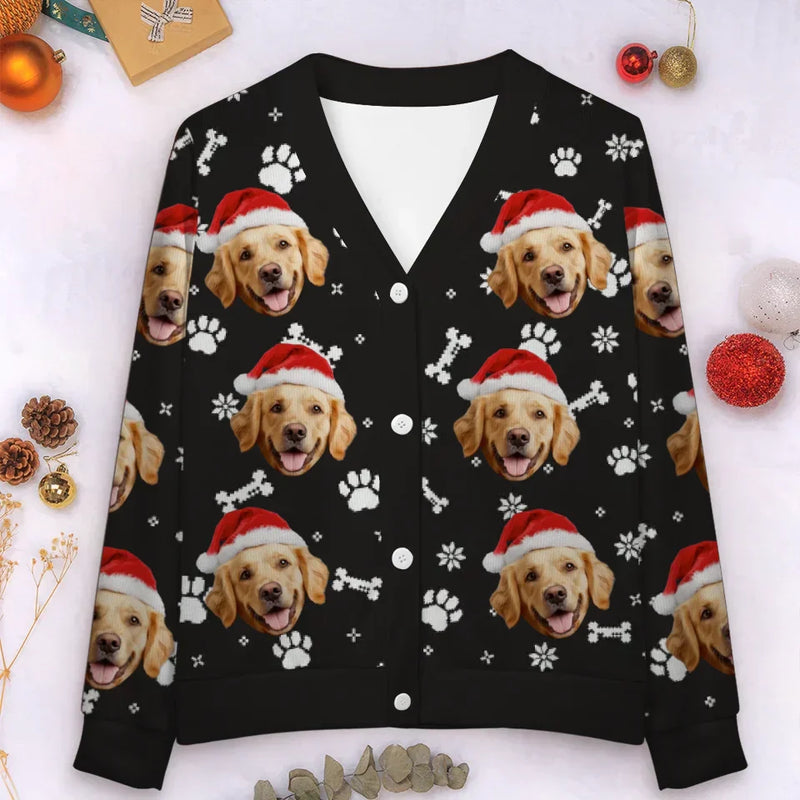 Custom Face Red Ugly Christmas Cardigan Ugly Sweater Photo Season's Greetings Gift For Family