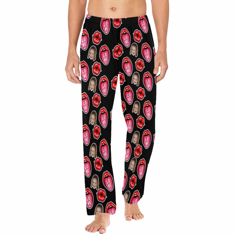 Custom Face Pajama Pants Kiss Sleepwear for Women & Men Valentine's Day Gift For Her Him