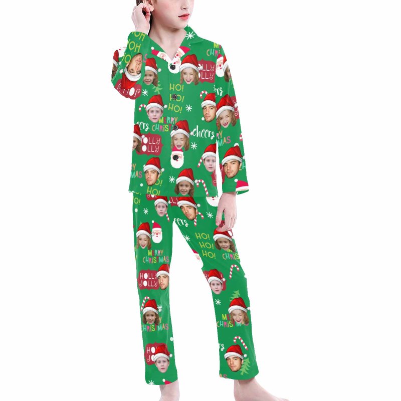 Custom Face Pajamas Sets Green Christmas Family Matching Nightwear Custom Pjs