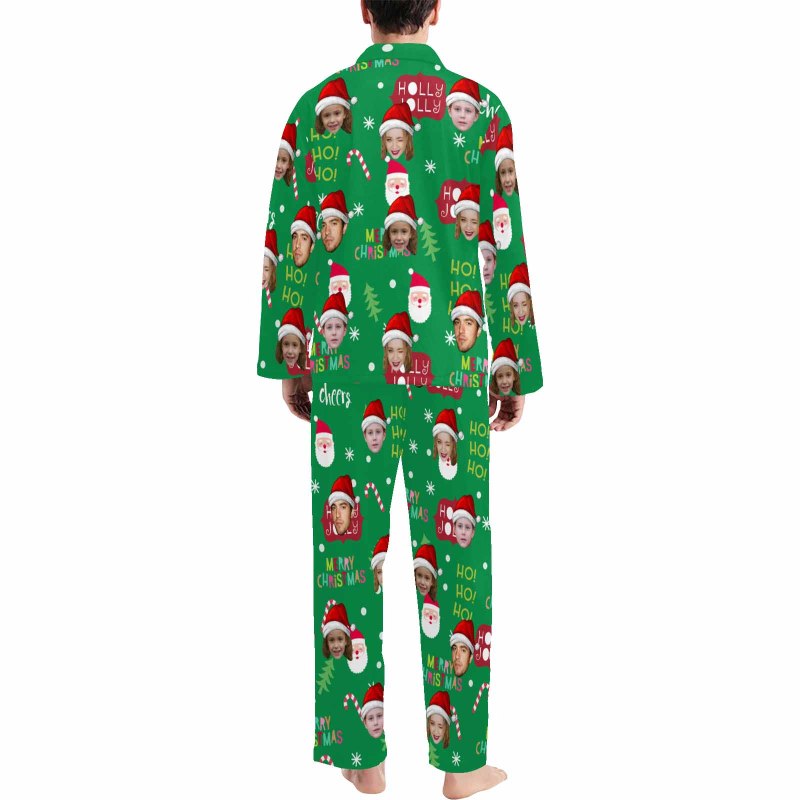 Custom Face Pajamas Sets Green Christmas Family Matching Nightwear Custom Pjs