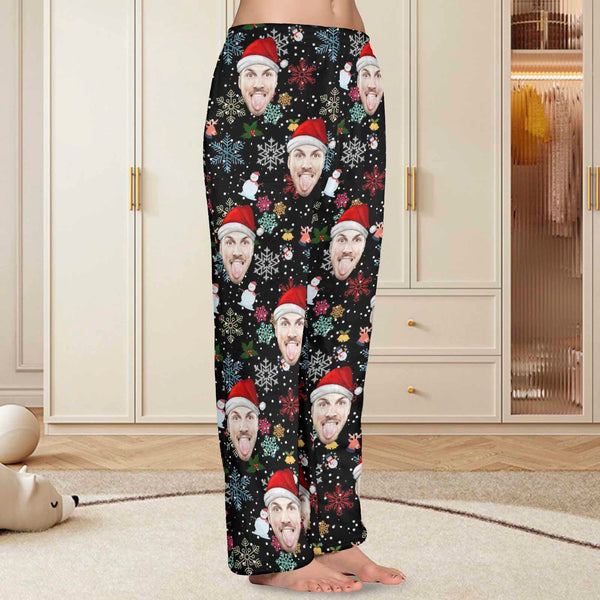 Flannel Pajama Pants Coral Fleece Custom Face Pajamas Snowflakes Soft Pajama Pants For Christmas