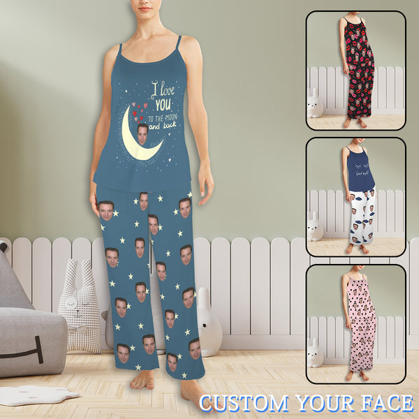 Custom Face Women Cami Top & Long Pants Pocket Pajama Sets Personalized Face Loungewear