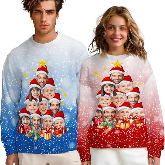 Custom Face Sweatshirts for Men Women Funny Sweatshirt Personalized Ugly Christmas Sweaters Gift for Couple