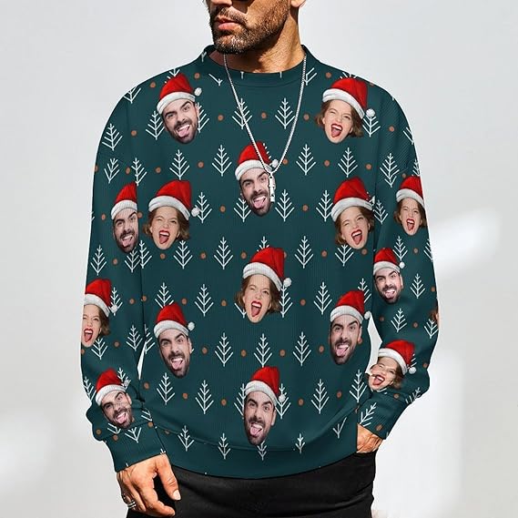 Xmas Special-Custom Mens Ugly Christmas Sweater Personalized Face Sweathirt Jumpers Funny Knitted Pullover Tops Xmas Novelty Sweaters