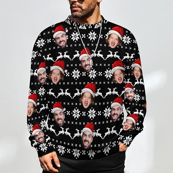 Xmas Special-Custom Face Mens Ugly Christmas Sweater Personalized Face Sweatshirt For Him