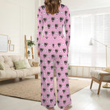 Custom Face Pajamas Women's Round Neck Pocket Long Sets Personalized Sleepwear Loungewewar