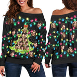 Custom Face Ugly Christmas Sweater Women's Off Shoulder Sweater and Men's Round Neck Sweater