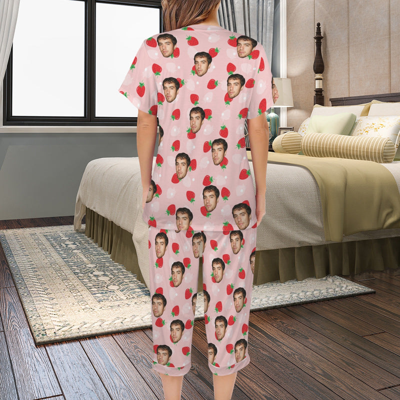 Custom Face Pajama Women's V-Neck Short Sleeve&Capri Pants Pocket Pajama Sets