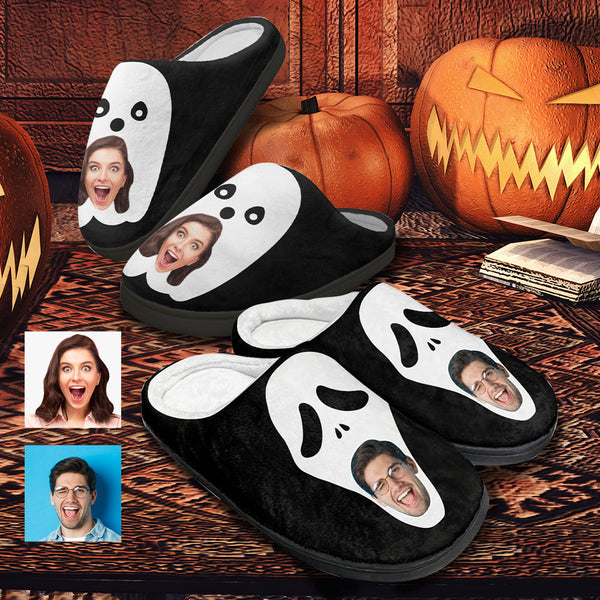 Halloween Custom Face Skeleton Cotton Slippers For Adult&Kids Personalized Non-Slip Slippers Warm House Shoes