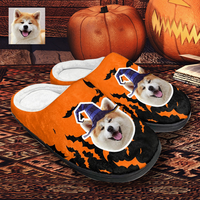 Halloween Custom Face Witch Hat Cotton Slippers For Adult&Kids Personalized Non-Slip Slippers Warm House Shoes