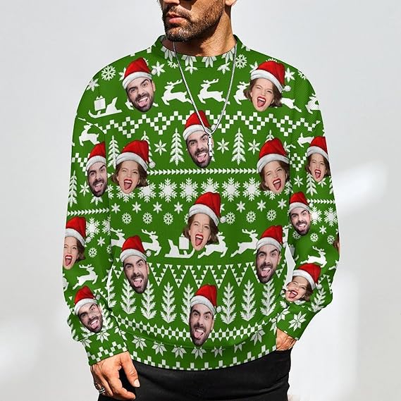 Xmas Special-Custom Mens Ugly Christmas Sweater Personalized Face Sweathirt Jumpers Funny Knitted Pullover Tops Xmas Novelty Sweaters