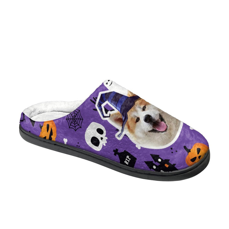 Halloween Custom Face Purple Cotton Slippers For Adult&Kids Personalized Non-Slip Slippers Warm House Shoes