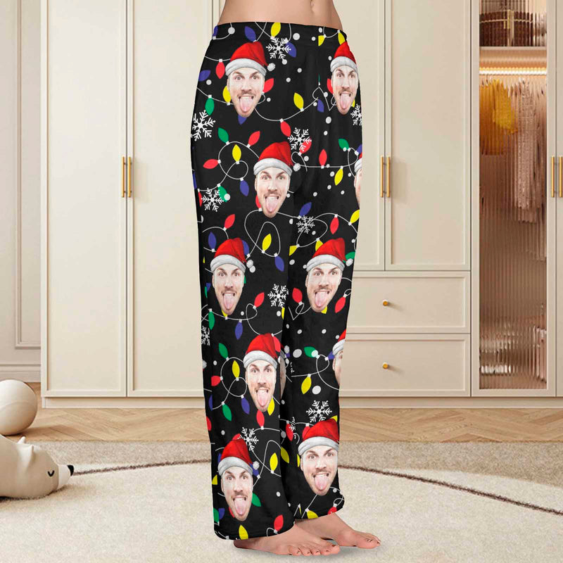 Flannel Pajama Pants Coral Fleece Custom Face Pajamas Black Soft Pajama Pants For Christmas