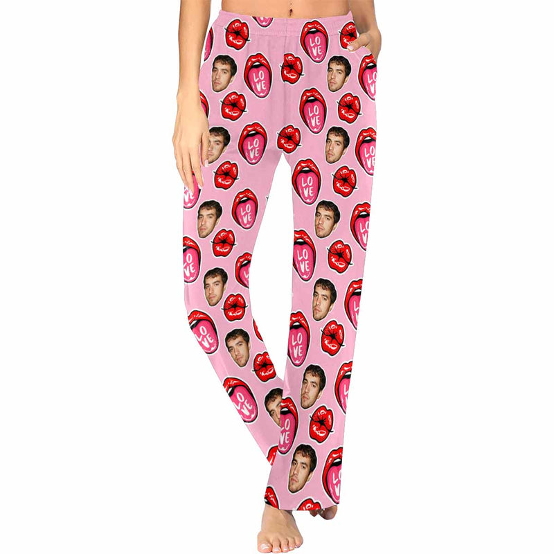 Custom Face Pajama Pants Kiss Sleepwear for Women & Men Valentine's Day Gift For Her Him